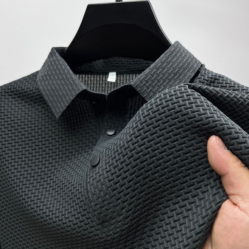 Men’s Waffle Knit Polo – Modern Casual Elegance Breathable Woven Fabric