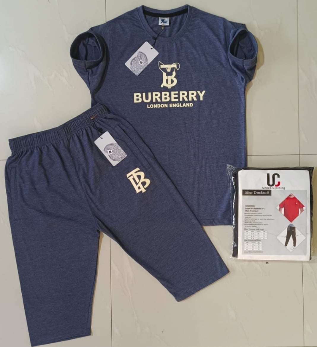 Men’s Designer Tracksuit Set – Burberry London England Logo Premium Cotton T-Shirt & Shorts Unex Clothing Streetwear