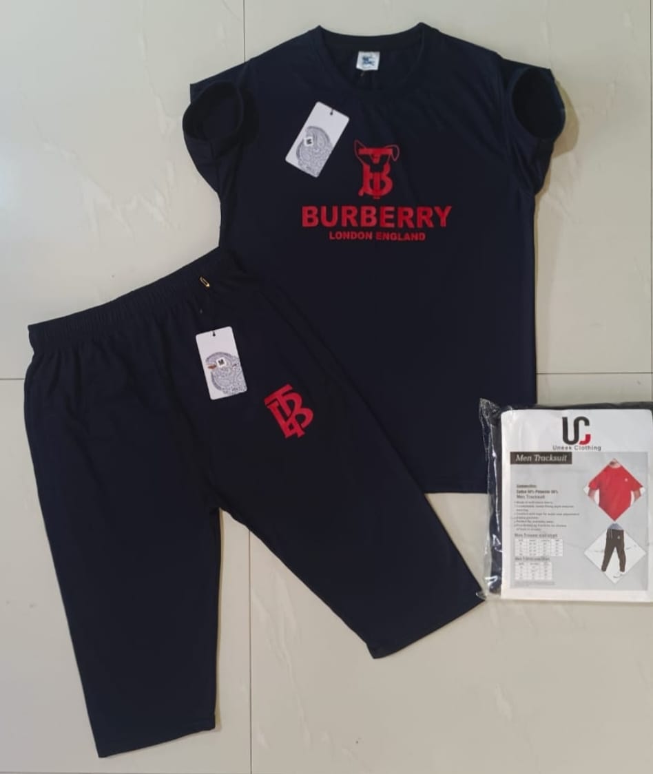 Men’s Designer Tracksuit Set – Burberry London England Logo Premium Cotton T-Shirt & Shorts Unex Clothing Streetwear