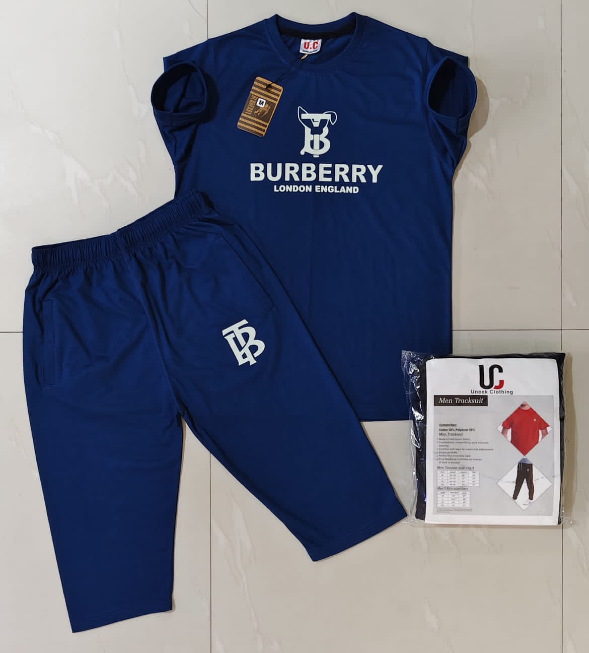Men’s Designer Tracksuit Set – Burberry London England Logo Premium Cotton T-Shirt & Shorts Unex Clothing Streetwear