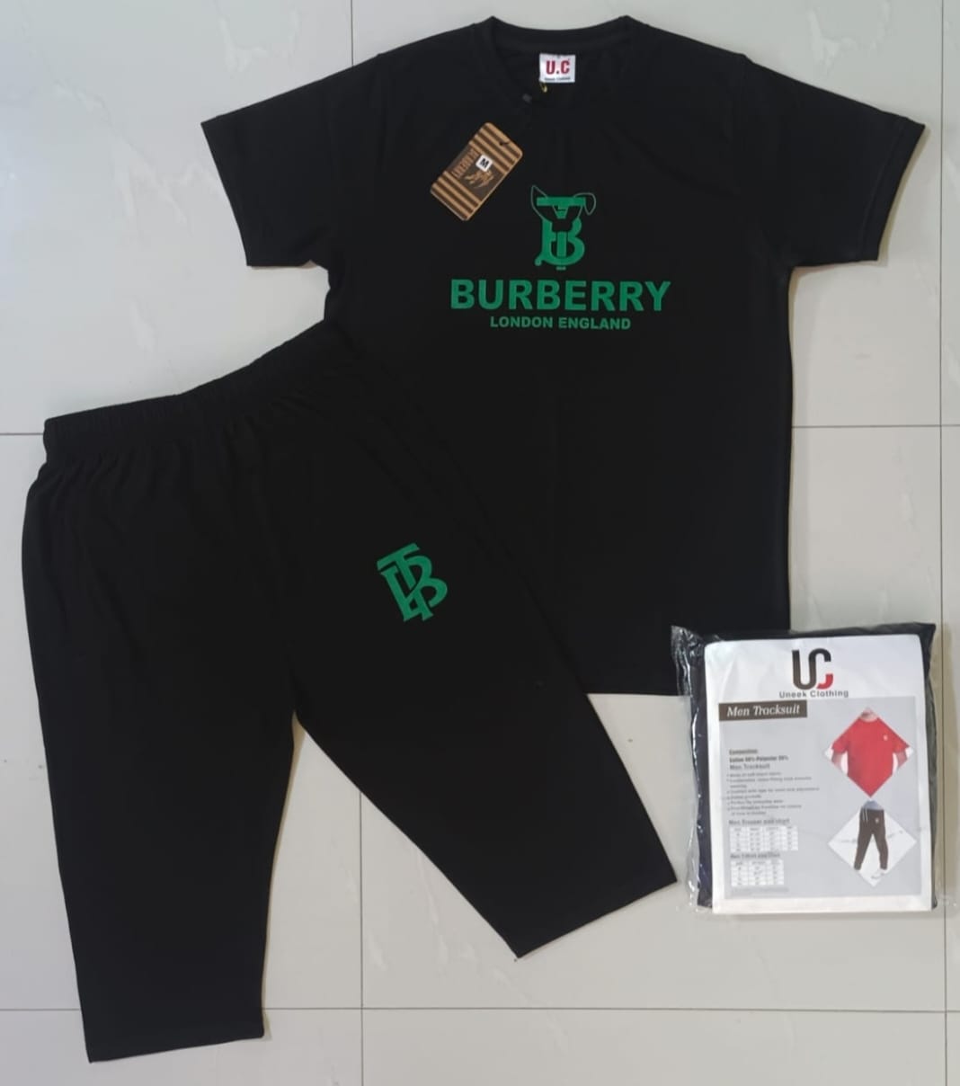 Men’s Designer Tracksuit Set – Burberry London England Logo Premium Cotton T-Shirt & Shorts Unex Clothing Streetwear