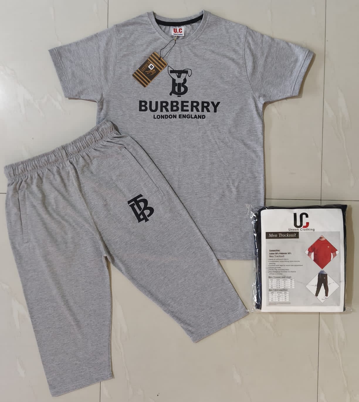 Men’s Designer Tracksuit Set – Burberry London England Logo Premium Cotton T-Shirt & Shorts Unex Clothing Streetwear