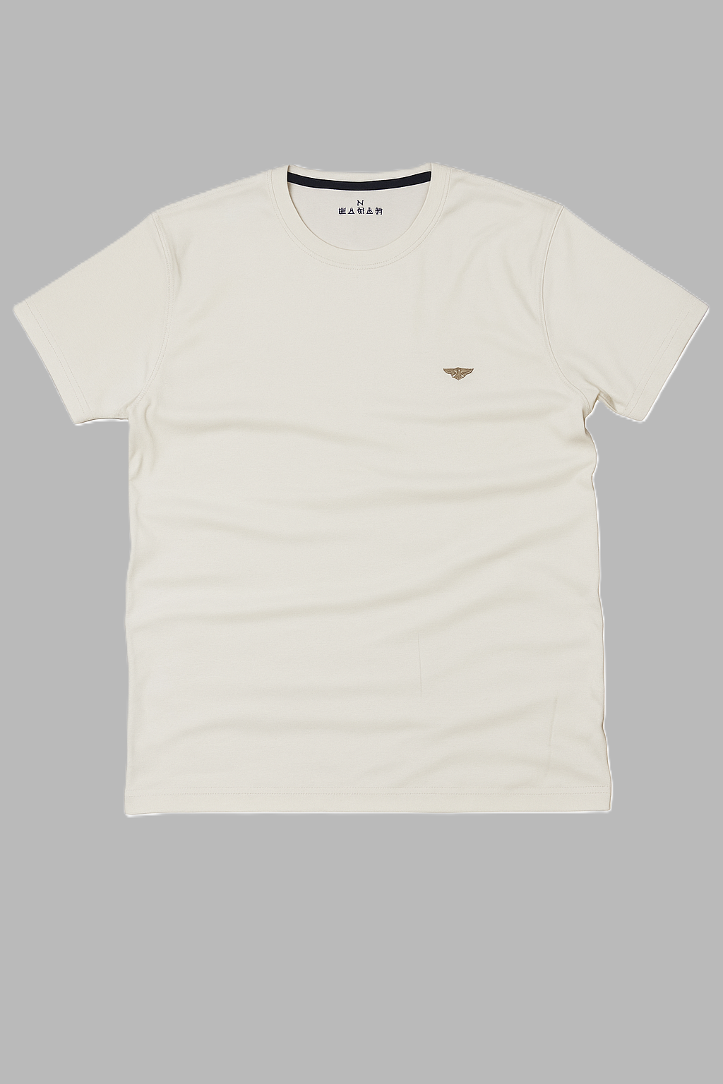 Men’s Cream White Textured T-Shirt – Slim Fit Casual Tee with chest Logo | Minimalist Summer Shirt"