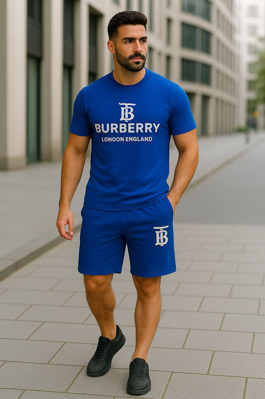 Men’s Designer Tracksuit Set – Burberry London England Logo  Premium Cotton T-Shirt & Shorts  Unex Clothing Streetwear