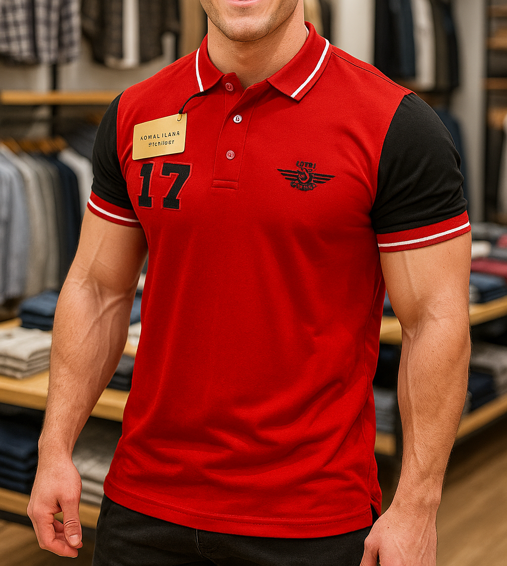 Red Black Polo Shirt for Men Casual Sportswear Tee   Embroidered Collar TShirt - Athletic Streetwear Style - Summer Shirt for Guys