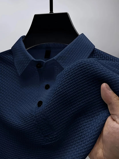 Men’s Waffle Knit Polo – Modern Casual Elegance  Breathable Woven Fabric