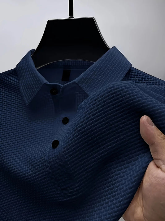 Men’s Waffle Knit Polo – Modern Casual Elegance  Breathable Woven Fabric