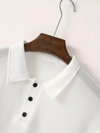 Men’s Waffle Knit Polo – Modern Casual Elegance  Breathable Woven Fabric