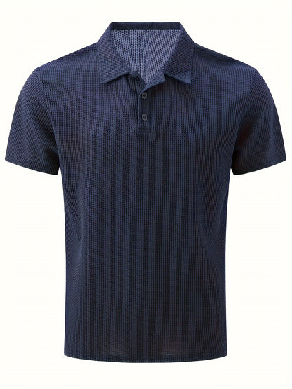 Men’s Waffle Knit Polo – Modern Casual Elegance  Breathable Woven Fabric