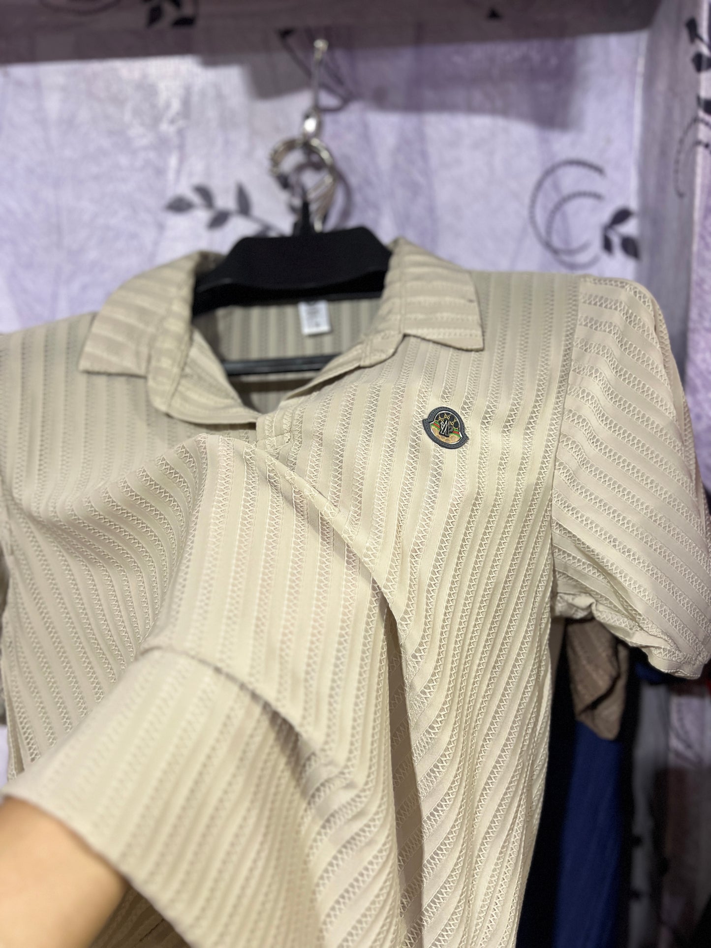 premium quality Mens Textured Beige Polo Shirt | Casual Collared Knit Shirt | Summer Breathable Short Sleeve Top | Black Stone Logo Polo Tee