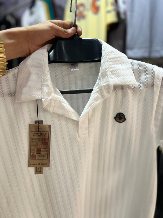 premium quality Mens Textured Beige Polo Shirt | Casual Collared Knit Shirt | Summer Breathable Short Sleeve Top | Black Stone Logo Polo Tee