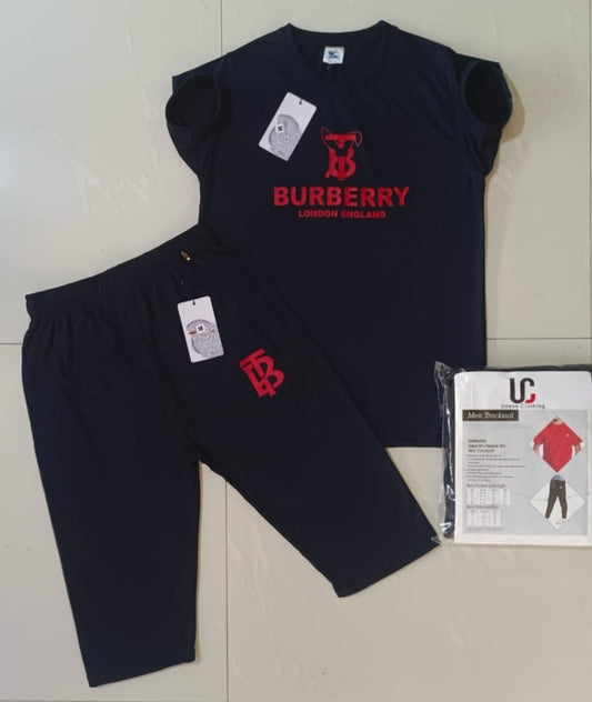 Men’s Designer Tracksuit Set – Burberry London England Logo  Premium Cotton T-Shirt & Shorts  Unex Clothing Streetwear