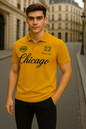 Men's White Polo Shirt Chicago Embroidered Design | Streetwear Graphic Polo | Urban Casual Slim Fit Polo for Men